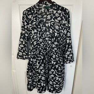 Lauren Ralph Lauren Georgina Floral White/Black Robe Large‎ Womens  Cover Up